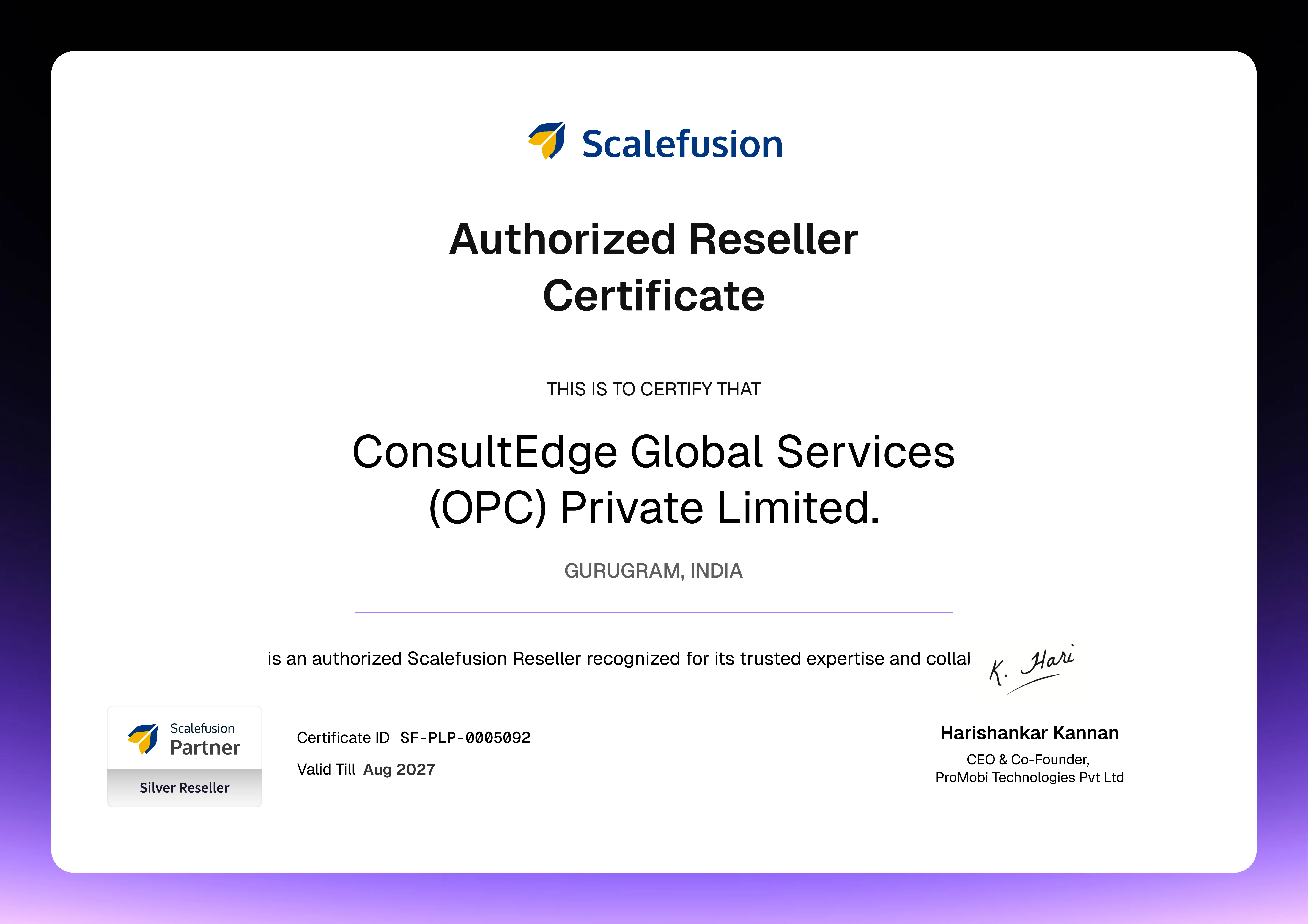 CERT-In Information Security Auditor Certificate — ConsultEdge Global
